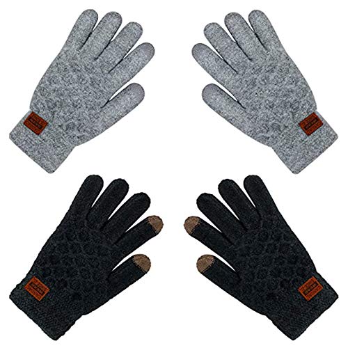 aovowog 2 pares Guantes con Pantalla TáctilGuantes de Invierno Calientes a Prueba del Viento Guantes para el Clima Frío de Pantalla Táctil Mitones de lana de punto caliente Manoplas Unisex