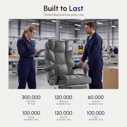 Image of Dowinx Big and Tall Office Chair with Pocket Spring Cushion,High Back Computer Gaming Chairs with Linkage Armrests,Executive Desk Chairs with Footrest,PU Leather-Grey