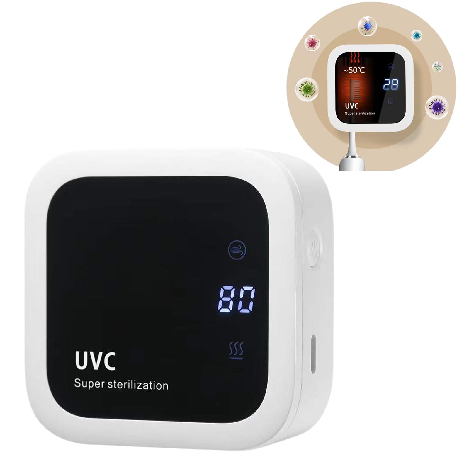 Cepillo de dientes desinfectante UV, soporte portátil con temporización, recargable inalámbricamente, 1000 mAh, montado en la pared para baños, funciones de protección