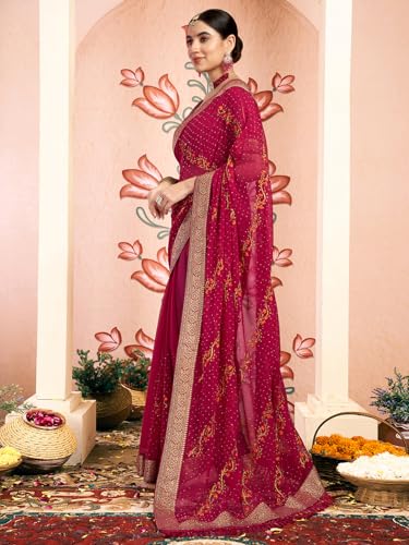 Image of Satrani Women's Georgette Embroidery & Stone Work Saree with Unstitched Blouse Piece