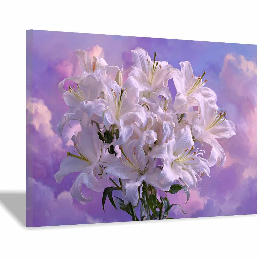 ZAMAEIU Forest Landscape Painting Lilys Cluster Canvas Artwork posters & prints Suitable for Living Room Bathroom Bedroom Home Wall Decoration(white)-30x50cm Framed