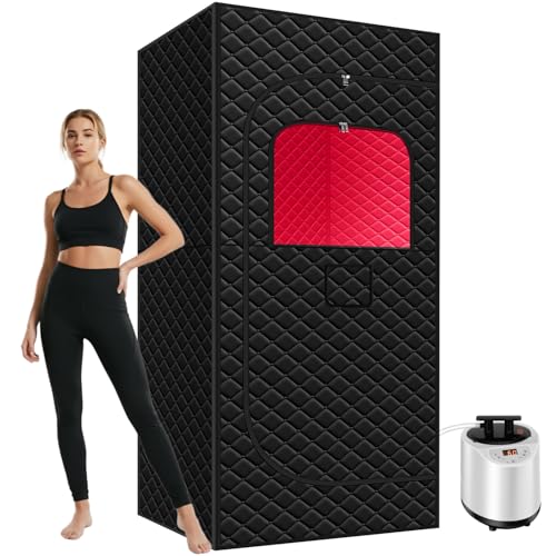Image of Portable Steam Sauna Box with Red Light Therapy & 3L Large Steamer | 1200W Fast Heating Home Sauna for Relaxation, 71 inch Tall Indoor Personal Sauna Tent with 15 Gear Timer, Black