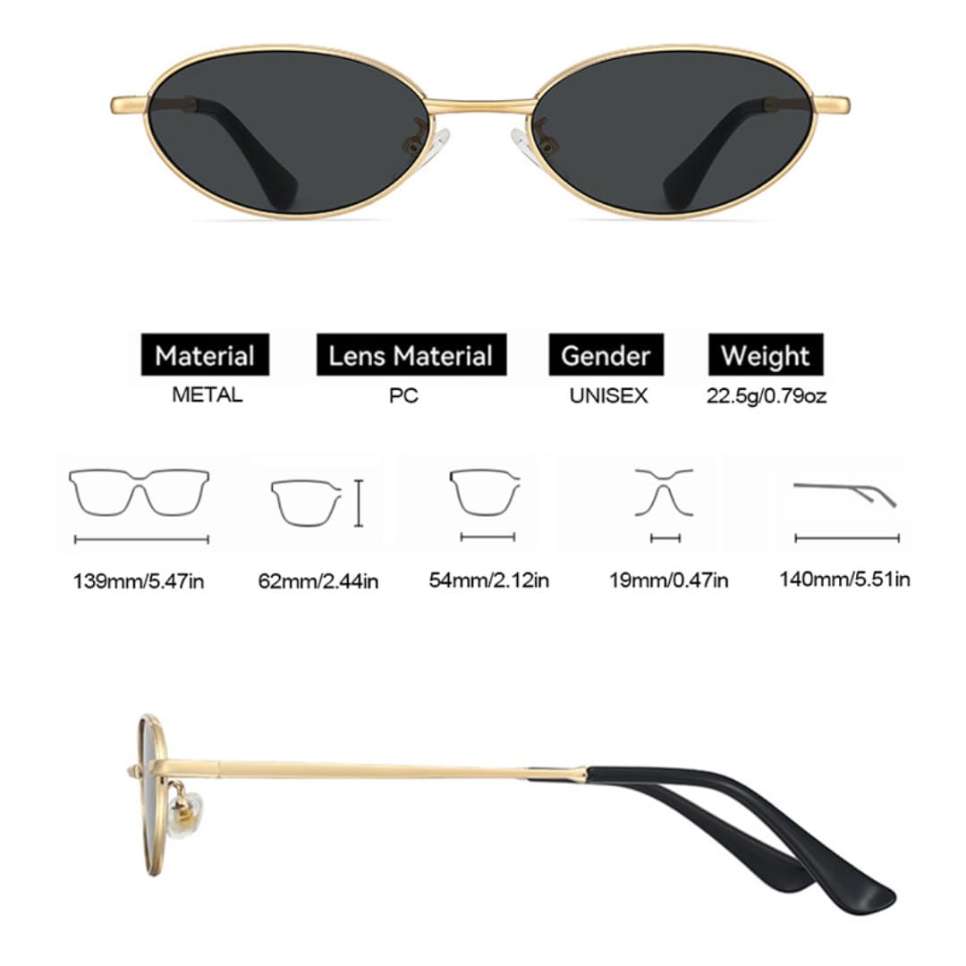 Gafas de sol ovaladas de metal estilo retro con lentes degradadas UV400, estilo punk.