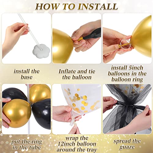 Image of BBTO 8 Set Gold Black Table Centerpieces Balloons Stand Kit, Latex Balloons and Table Stand Holder with Base Tulle for Wedding Birthday Grad Prom Centerpieces Party Back to School Baby Shower