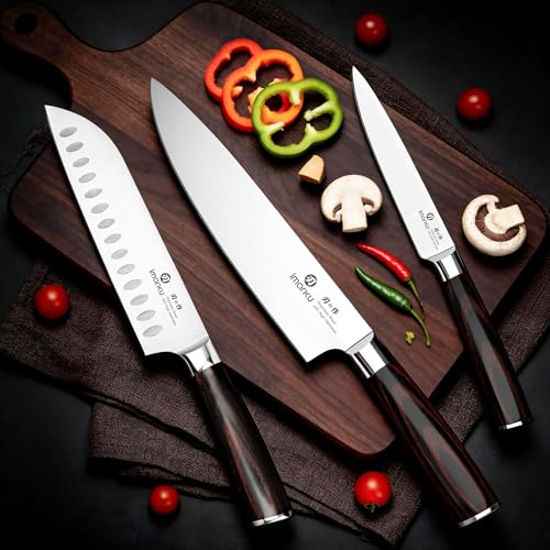 Image of imarku 3 Pieces Knife Set, Japanese High Carbon Stainless Steel Chef Knife Set, Professional Chef Knives with Ergonomic Pakkawood Handle, Ultra Sharp Cooking Knives for Kitchen & Home Cooking