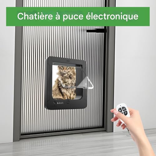 Chatière électronique à 4 sens avec télécommande et 2 colliers capteurs pour mur et balcon - 4