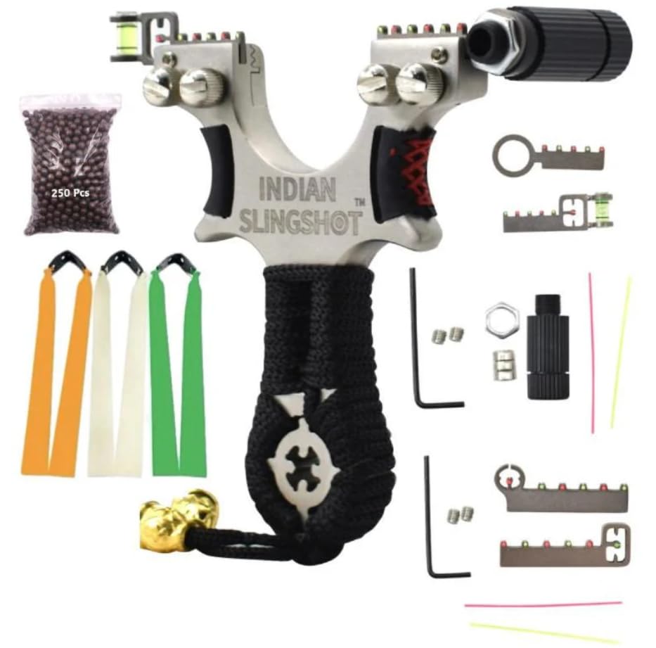 INDIAN SLINGSHOT™ New Indian Bulls Eye Stainless Steel Laser Slingshot | Target Practice Catapult Gulel Durable for Adults, Beginner for Outdoor Games for Hiking & Camping Fishing Toys Set-image-17