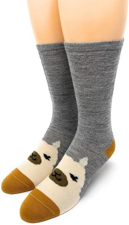 WARRIOR ALPACA SOCKS - Baby Alpaca Wool Happy Family Alpaca Face Socks (Grey/Ivory/Gold, Adult Small) - Image 4