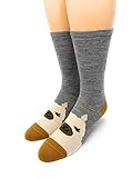 Warrior Alpaca Socks - Baby Alpaca Wool Happy Family Alpaca Face Socks for Adults, Teens & Kids (Grey/Ivory/Gold, Adult MED)