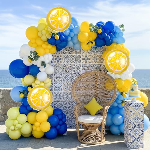 Lemon Balloon Arch Kit Royal Blue Yellow White Balloon Garland Kit for Bridal Showers Baby Showers Birthday Parties Photo Backdrop Decor