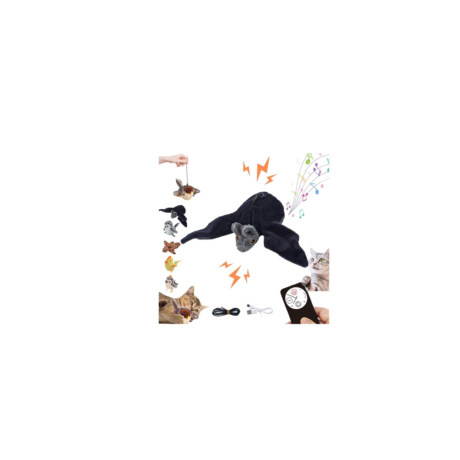 Flying Bird Cat Toy,Cat Bird Toy Flying,Chirping BirdCat Toy Flapping Wings,Jumping Bird kittenToy,Cat-BirdToy with Feather Tail,Rechargeable Flapping-Birds Sparrow for Kittens Bite,Chew and Kick