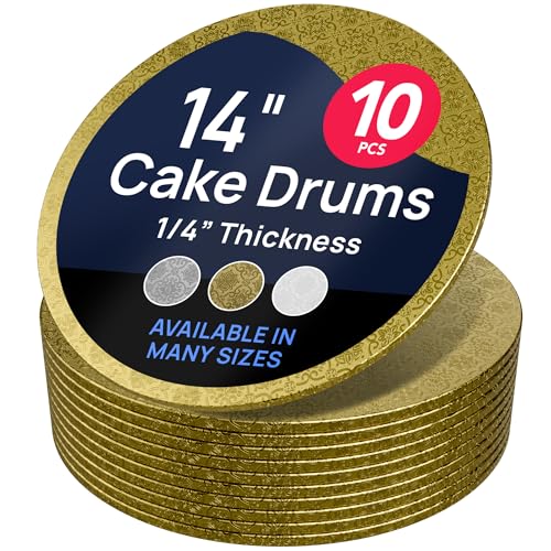 O'CREME Gold Wraparound Cake Pastry Round Drum Board 1/4 Inch Thick, 14 Inch Diameter - Pack of 10