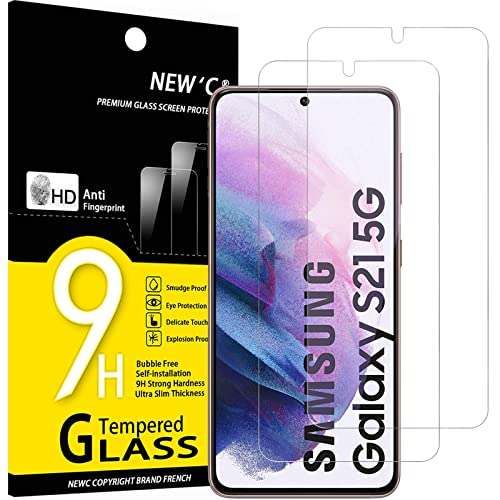 NEW'C Lot de 2, Verre Trempé pour Samsung Galaxy S21 5G (6.2), Film Protection écran -sans Bulles d'air -Ultra Résistant (0,26mm HD Ultra Transparent)...