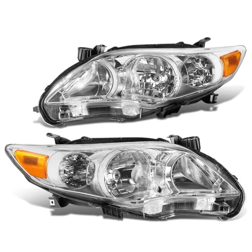 DNA MOTORING Pair Headlight Assembly Compatible With 11-13 Toyota Corolla Sedan TO2502203 TO2503203 8115002B50 8111002B50 Chrome/Amber HL-OH-TCOR11-CH-AM