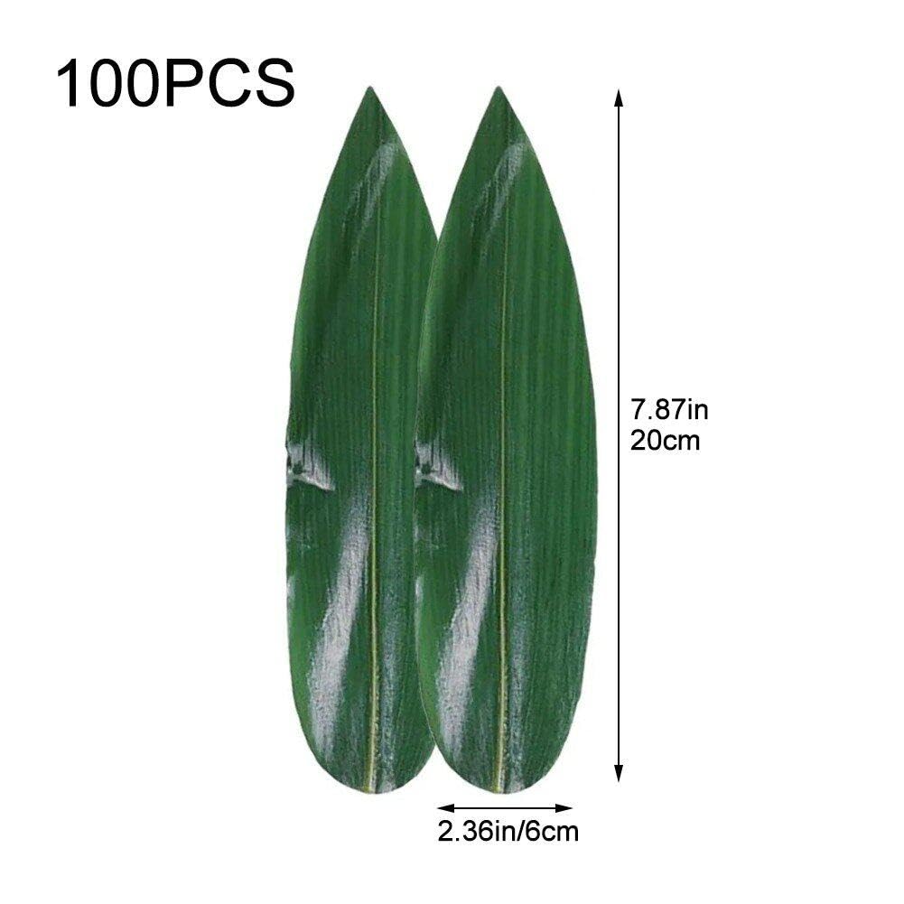 100 Pièces Feuilles De Bambou Décoratives Pour Sushi Et Plats Japonais - Set Naturel 20x6cm