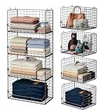 Jakyitvi 4-Tier Extra Height Stackable Closet Organizer – Foldable Storage Bins for Sweaters, Jeans, and Clothes – Sturdy Iron Mesh Shelves for Neat and Efficient Closet Storage – Black
