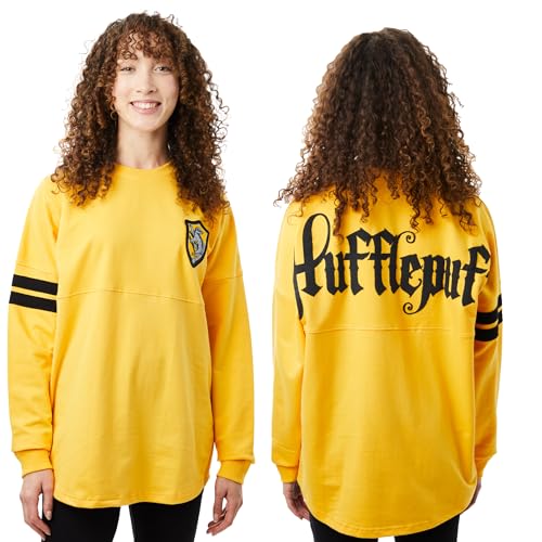 Harry Potter Oversized Sweatshirt | Hogwarts House Sweater Designs | Adults 100% Cotton Varsity Jumper | Mens & Women (UK Alpha L Regular Regular Hufflepuff)