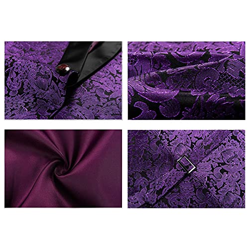 Mens Suits Regular Fit 3 Piece Skinny Tuxedo Blazer Waistcoat Pants Shawl Lapel Paisley Suits Men For Wedding Purple #TOP4
