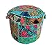 BhagyodayFashions Indischer runder Patchwork-Bezug, bestickt, Ottomanen-Bezug, Hocker-Pouf, Kissen, gemustert, Vintage, Hassock Pouff, Baumwolle, handgefertigt, Pouf Bezug, 45.7 x 33 cm (türkis)