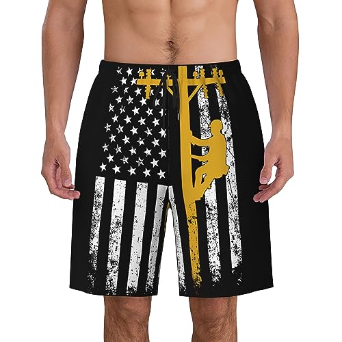 Yellow Lineman Mens Swim Trunks Quick Dry Swim Shorts Swimwear Bathing Suits with Pockets
