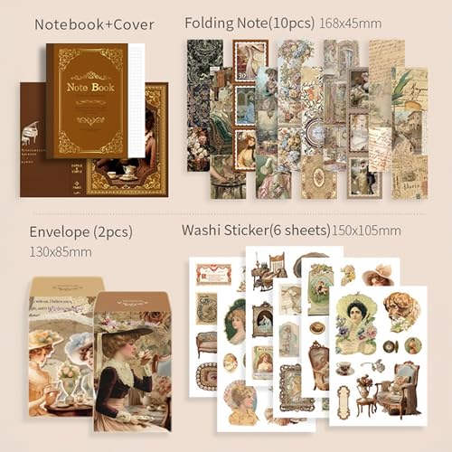 Image of The AutoStory Beverage Scrapbooking Kit A6 Junk Journal Vintage Drink Stickers Decorative Diary Pages Washi Tape DIY Craft Art Stationery Box Writing Gift Women Teens (Leisure Tea Time, Brown)