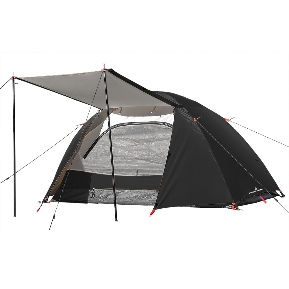 PYKES PEAK (パイクスピーク) テント 1人用 一人用 ソロ 組立て簡単 キャンプテント ドームテント シルバーコーティング ペグ・ロープ・キャリーバッグ・ポール付き BLACK