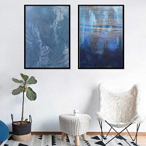 Toile abstraite bleu foncé 60x80cm lot de 2 tableaux modernes pour habiller vos murs