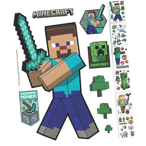 Phoenix Group AG Minecraft Lot de 6 Feuilles de Stickers muraux avec Figurines Minecraft