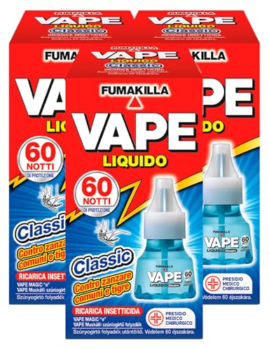Vape Ricarica Liquida Classic 60 Notti per Diffusore Elettrico Insetticida Zanzare Comuni Tigre e Mosche Presidio Medico Chirurgico - 3 Confezioni