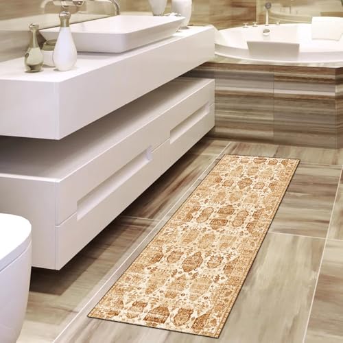 Alfombra pasillera lavable y antideslizante de 60 x 300 cm estilo boho naranja 4