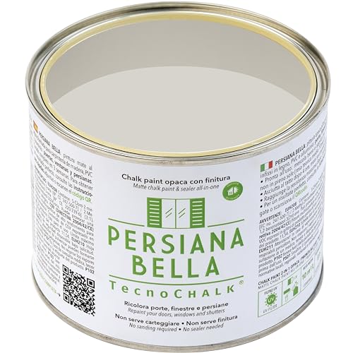 TecnoChalk® Persiana Bella Nuova Chalk Paint Extra Forte - Non Richiede Finitura – Ricolora Senza Carteggiare Persiane, Finestre, Porte e Infissi - Interno/Esterno - Colore Pietra (500 ml)