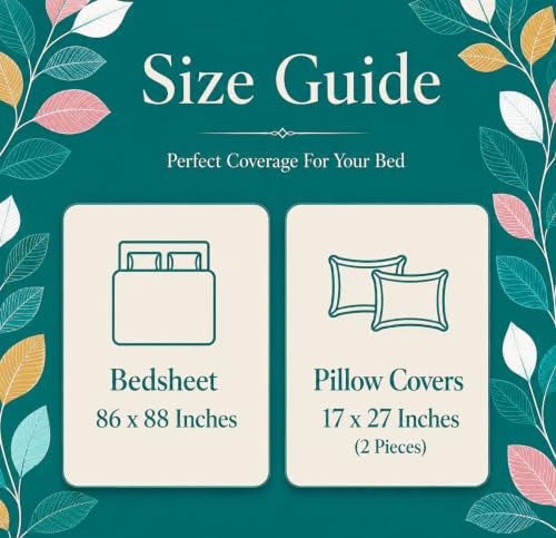 Image of BSB HOME 210 TC Cotton Feel Double Bedsheet with 2 Pillow Covers, Soft & Breathable Floral Printed Bed Sheet, Easy Care Bedding for Bedroom - 86 x 88 Inches (218 x 224 cm) (Multicolor)