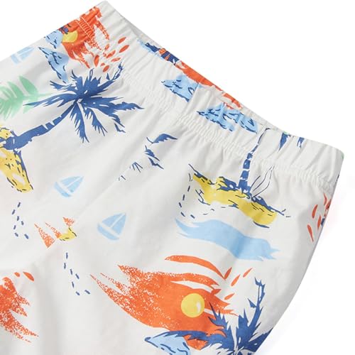 Image of KISBINI Toddler Boys Summer Clothes Set Hawaiian Cotton T-Shirt and Shorts Set Dinosaur Sharks Clothing Set