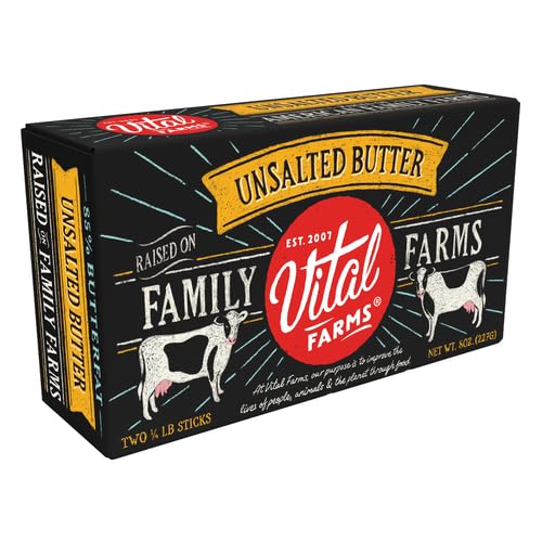 Vital Farms Butter Sticks, Unsalted, 8 oz, 2 x ¼ lb sticks