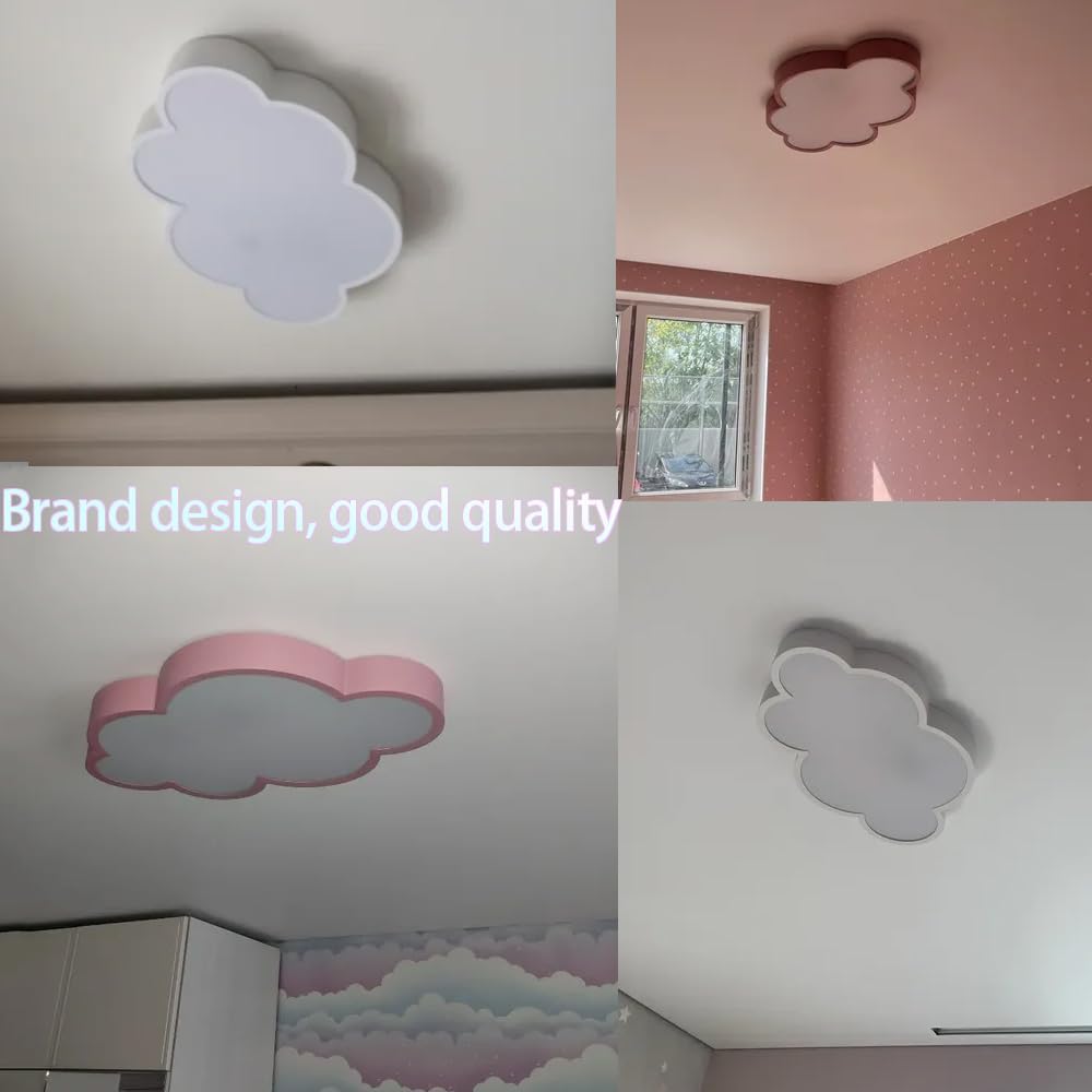 Cloud Shape LED Ceiling Light, White 19in/36w, with Remote Control, Kids Room Nursery Bedroom Indoor Lamp, Flush Mount Fixture