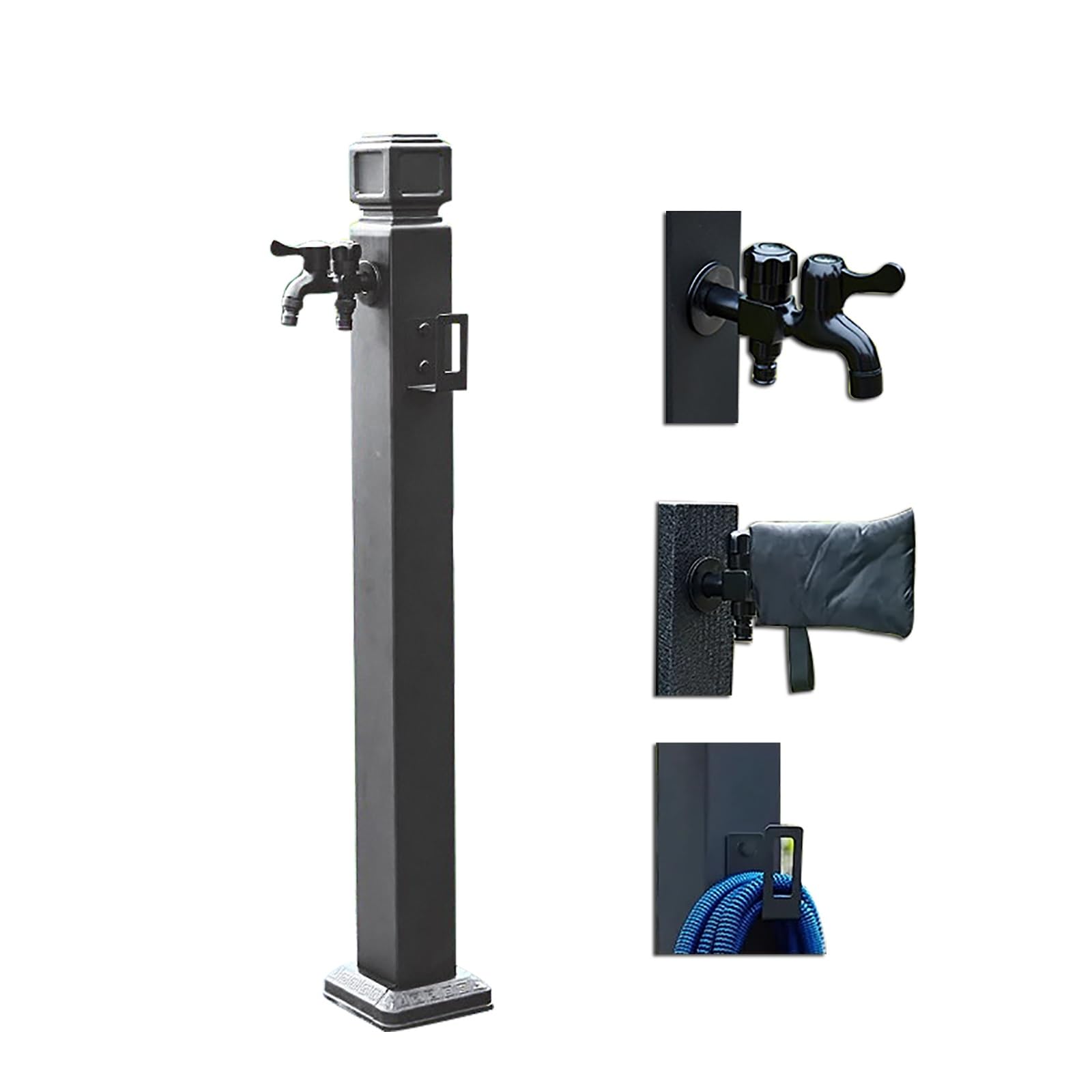 Rubinetto per Acqua da Giardino in Acciaio Inossidabile, Porta Tubo da Giardino, Fontanella da Giardino con Rubinetto Ottone e Pistola a Spruzzo, Adatto per Lavaggio Auto e Irrigazione(8*8*95cm/3.1*3.