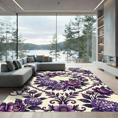 ODIKA 4'x6' Washable Area Rug - Traditional Purple Non-Slip Chair-Friendly Carpet for Home Office, Gaming Room, Reading Nook, Flatwoven | Ref: 1293069