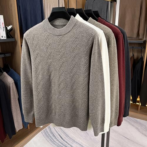 Men's 100% Wool Crewneck Argyle Sweater Winter Casual Solid-Color Basic Pullover4