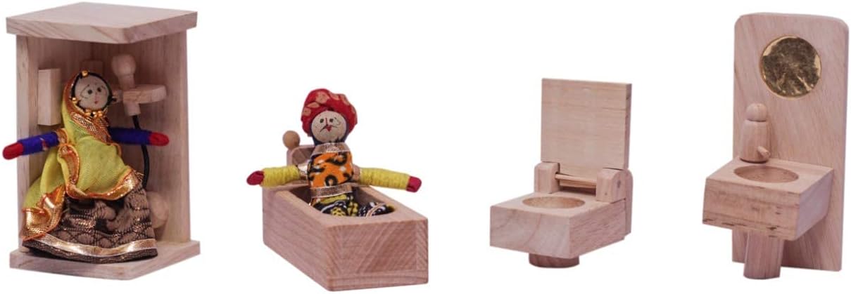 Lakshya India Wooden Bathroom Mini Furniture for Kids - Learning and Playing for Little Kids and Improve Motor Skill of Childrens - Learning Toy (Multicolor)