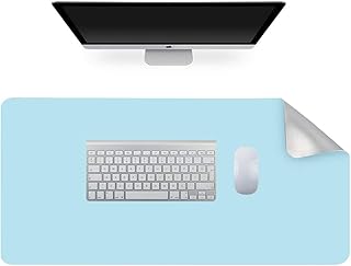 Pad per Scrivania Multifunzionale in Pelle,Tappetino da Scrittoio Impermeabile Sottomano da Ufficio a Doppia Faccia per Ufficio Casa 80 x 40 cm Blu/Grigio Argento