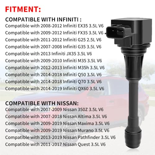 Image of UF550 Ignition Coil Pack & Spark Plugs Compatible with Nissan 350Z Altima Maxima Murano 2019-09 Pathfinder /Infiniti EX35 FX35 G25 G35 JX35 M35 Q50 Q70 QX60 3.5L V6 Replace# C1670 GN10224 22448-JA10C