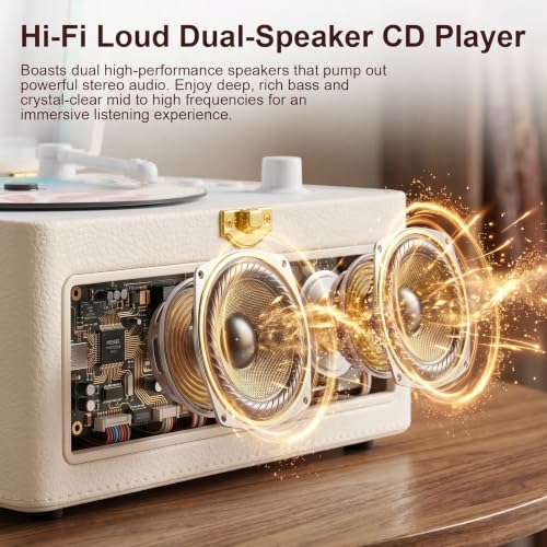 Image of Gueray CD Player Portable Bluetooth: Retro CD Players with Speakers Vintage CD-Player 3600mAh Rechargeable & Radio & Remote Control Support USB /AUX Playback Headphone Jack (White)