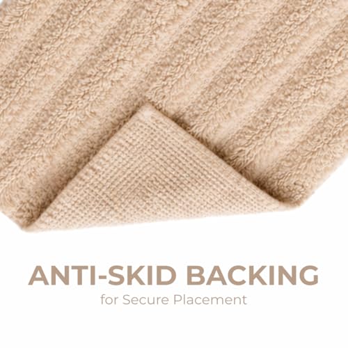 Image of Premium Combed Cotton Tufted Bathmat 50 x 80 cm, 1800 GSM Soft Absorbent Anti Skid Bathroom Floor Mat with Latex Backing, Quick Dry Non Slip Bath Rug for Shower & Daily Use, Stripes Beige