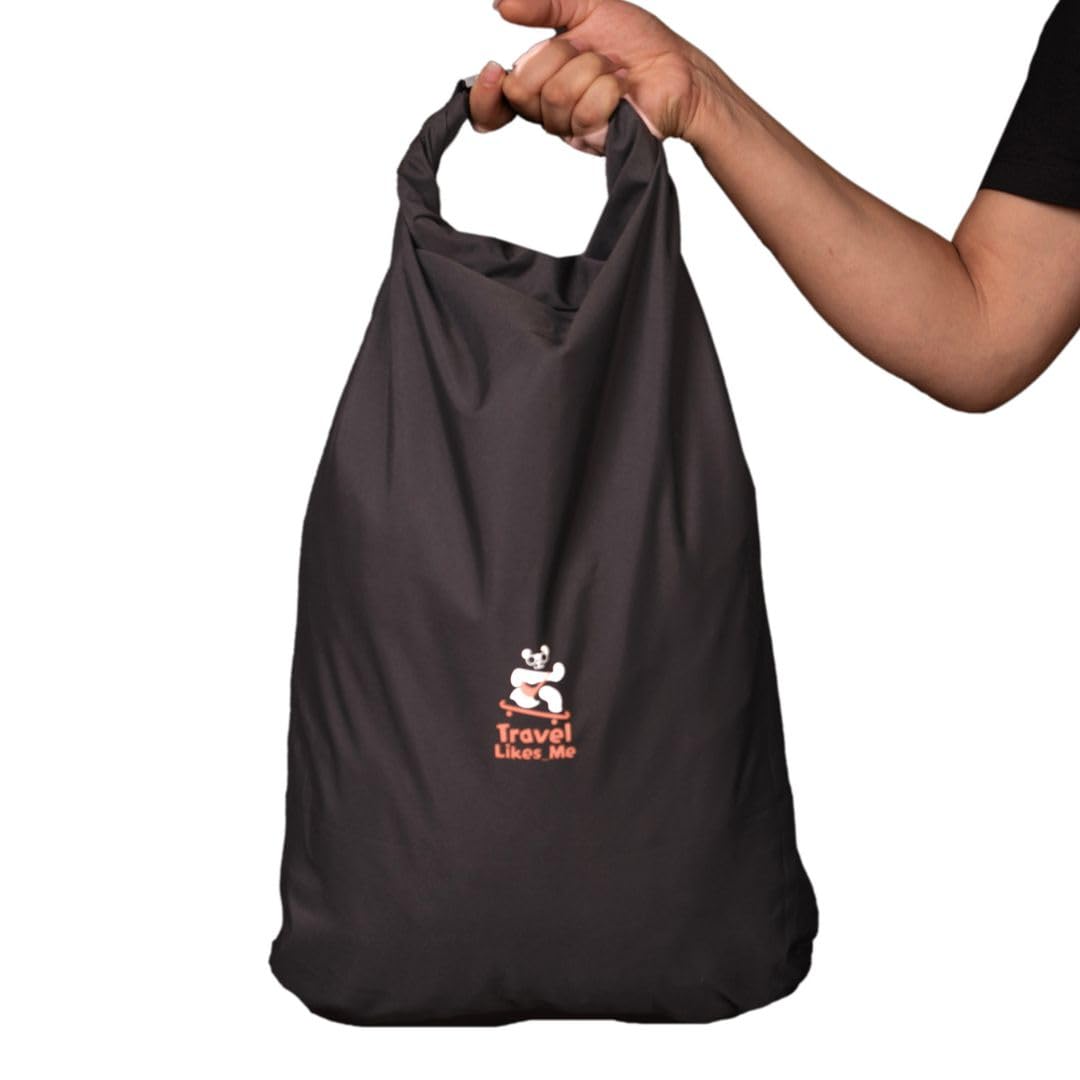 TRAVEL LIKES ME Waterproof Travel Bag - Small Pouch for Men and Women, Travelling Gear, Camping Accessories, Trekking, Hiking, Swimming, Traveller Pouches, 20l ltrs Dry Bag (Black, 20 Liters)