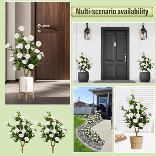 Image of 35.5 inch Artificial White Camellia Tree 2-Pack, UV Resistant Indoor Outdoor