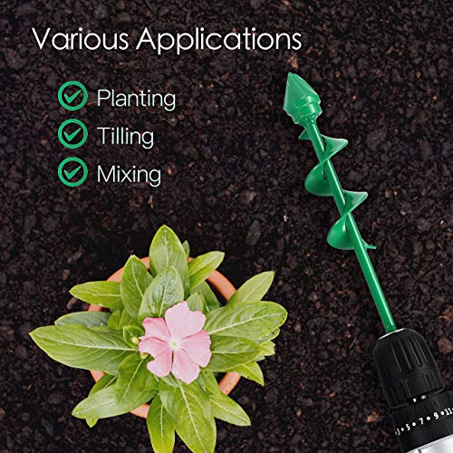VUDECO Auger Drill Bit 2 PCS Set with Garden Genie Gloves for Planting Hole Drill Planter Auger Spiral Hole Drill Bit Bulb Bedding Digging Post Hole Planting Tool 11.8