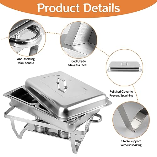 Snowtaros Chafing Dish Set, Wärmebehälter für Speisen, 9L Edelstahl Warmhaltebehälter Essen, Speisenwärmer für Buffet, Partys, Hochzeiten (2PCS, 4 x GN 1/2) – Bild 3