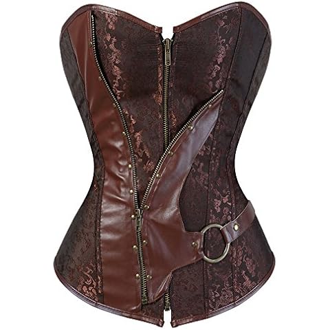 Grebrafan Sexy Zip Corsets for Women Plus Size Steampunk Pirate Bustier (UK(18-20) 4XL, Brown) Cover