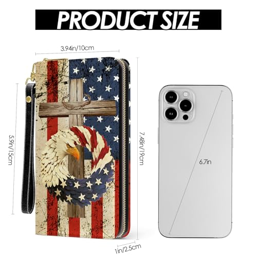 Mens Wallet, American Flag Eagle Wristlet Wallet For Men, Independence Day Card Holder Purse With Zipper, Birthday Christmas Graduation Independence Day Gifts For Men, Office Daily Purse3