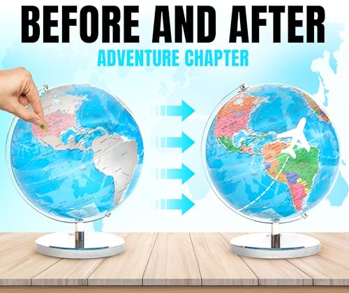 Get Life Basics Scratch Off World Map Globe - Geographic Travel Map Scratch Off, Scratch Map & World Globe In One - Gift for Travelers, Living Room Earth Globe Decor, World Globe with Stand & Pick